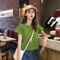 Pure cotton avocado green short-sleeved T-shirt female student Korean version loose short ins top female summer clothes female