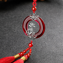 Sterling Silver Buddha margin Lotus red agate ornaments 2022 Year of the Year of the Tiger Car Pendant Car Chinese Style Hanging Jewelry