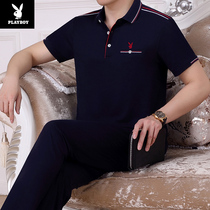 Playboy summer sports suit mens short sleeves middle-aged and old Ice Silk father summer dress middle-aged father sportswear men