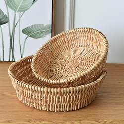 Customized rattan storage basket, fruit basket tray, wicker basket, candy snack weaving, household steamed bun basket, handmade rattan weaving