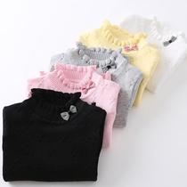 Autumn Winter in children Pure cotton sweater CUHK girl full cotton undershirt semi-high neckline cardiovert girl cotton thread-shirt