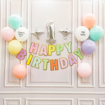 Childrens birthday decorates a happy baby party scene arranged balloon boy and girl baby baby banner background wall