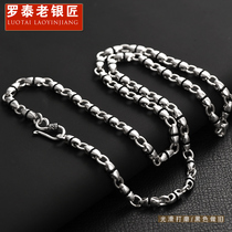 Luo Tai old silversmith 925 silver pig nostrils necklace male retro Thai silver hip-hop personality chain hipster niche design