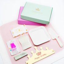 Disposable tableware Birthday cake plate set High-grade plate fork paper holder Candle Birthday hat knife and fork plate set