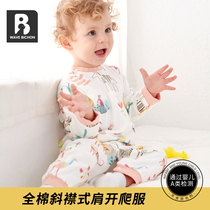 Langbi Bear childrens spring and summer pure cotton thin men and women newborn baby clothes baby romper newborn climbing clothes