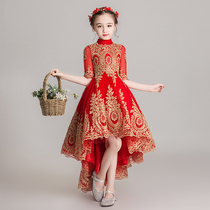 Little girl catwalk host dress girl foreign princess dress flower child fluffy yarn childrens piano performance costume winter