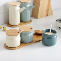 Nordic simple ceramic household kitchen seasoning pot Vinegar oil bottle pot combination set Salt pot Seasoning jar Seasoning box