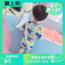 Korea sunscreen quick-drying long-sleeved warm childrens swimsuit Boys cute shark suit Baby one-piece surf suit tide