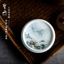 Shengshan hand-painted ceramic cover landscape humanities ceramic pot cover shelving tea ceremony ornaments kung fu tea set kung fu tea accessories