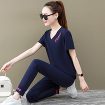 MODO sports leisure suit women 2020 new fashion book V-collar summer short-sleeved trousers two sets of tide