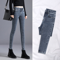 women's high waist fleece slim fit autumn winter 2022 new Korean style all match skinny elastic pencil pants