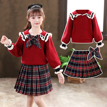 Girls' New Year's sweater 2022 Winter suit New children's Chinese style girl college wind knitted shirt top