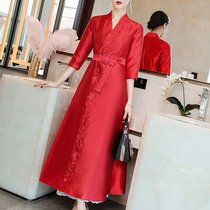 French retro dress waist slimming improved Chinese clothes female Chinese style long high-end temperament goddess clothes