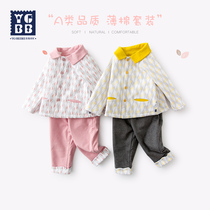 English Babe girl autumn clothes 2021 new two-piece baby cotton clothes 0 a 1 year old baby Foreign style suit