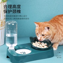 Cat bowls double bowl supplies drinking water protection beating dog bowls dog pelvis cat food basin anti-automatic water bowl rice pelvic cervical spine