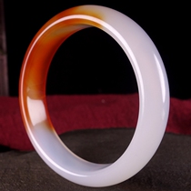 Only one rare red and white material 60 inner diameter agate "auspicious ruyi" jade bracelet hz01250