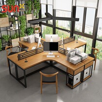 Office solid wood desktop office computer desk l-shaped double corner desk l-shaped four-person station corner workbench