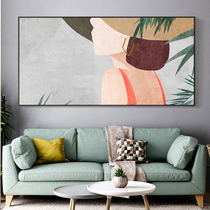 Nordic living room decoration painting sofa background wall hanging painting literary beauty character illustration horizontal version bedroom bedside mural