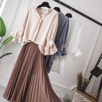 Fatty plus size womens 200kg fat sister thin foreign style small shirt fat fairy loose chiffon shirt blouse