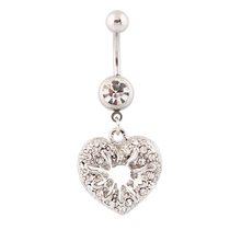 Belly button anti-allergy coarse needle stainless steel navel Peach Heart Point White Water Drill Hollowed-out And Affordable Belly Button Trinket