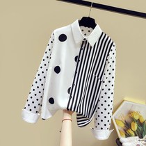Pop brand Ocnltiy top womens 2021 spring new polka dot black and white striped temperament net red shirt chiffon shirt