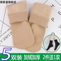 Warm socks stockings womens spring and summer short plus velvet thickened wear-resistant confinement light leg artifact mid-tube flesh-colored velvet socks