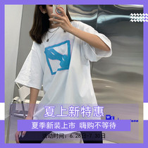 Overpass we11done pane printed short sleeve T-shirt female welldone Korean ensemble unique small crowddesign sensation blouse