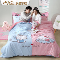 Mercury Home Textile Cotton active cartoon four-piece set 1 8 meters 100% cotton couple ktcat blue powder bedding