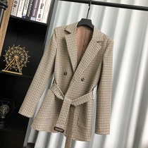 MRMW small suit plaid jacket 2020 Autumn New loose long sleeve casual lace slim suit women top