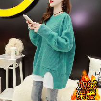 Gush thickened fake two sets of sweater women autumn and winter outwear the new Korean version loose and lazy wind knit jacket