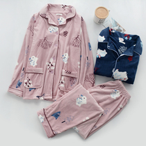 Island velvet pajamas womens and mens autumn and winter loose and warm flannel cardigan long-sleeved Japanese couple home service suit