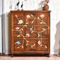 New Chinese style bucket cabinet camphor wood cabinet Vintage solid wood painted storage locker American side cabinet Tea cabinet Tea cabinet