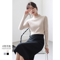 100% pure wool semi-high neck base shirt female 2021 autumn and winter long sleeve slim inner sweater padded knitted top