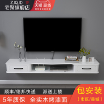 Solid wood minimalist modern suspended wall-mounted TV cabinet narrow small family wall suspended hanging cabinet set-top box
