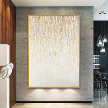 Pure hand-painted oil painting modern gold foil meteor vertical porch hanging painting Nordic light luxury sofa background wall corridor hanging painting