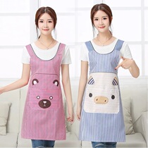Cute long kitchen apron Korean cooking waterproof oil-proof womens work clothes cartoon pig year vest apron waist