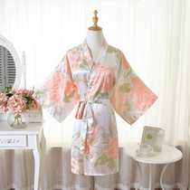 Womens imitation big peony silk wedding morning robe bridesmaid bride kimono cardigan pajamas
