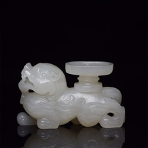 Hetian Jade Old Material Beast Candlestick-A8409