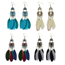 European and American ethnic fashion resin tassel earrings earrings Bohemia retro feather long earrings earrings earrings