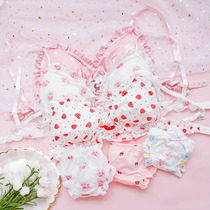 Strawberry underwear cute pink flower print series milk silk comfortable no steel ring triangle cup bra set bikini