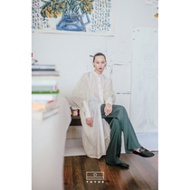 TUYUE Coated Moon Design Pure Color Round Collar Shirt Skirt Long jacket Lazy Splicing Silk Cotton Sunscreen Long Robe