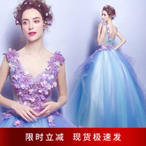 Angels Wedding Flower Fairy Blue Dinner Party Annual Conference Art Exam Stage Show Walking Show Host Wedding Gown 2538