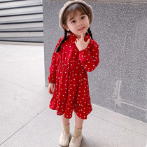 2021 autumn girls ladylike temperament dress Childrens love shirt dress Childrens long sleeve skirt 5845