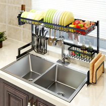 Stainless steel tank rack black drain rack sink sink bowl chopsticks rack dish rack kitchen shelf 2-layer storage shelf