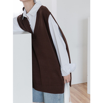 2022 Fall new Lazy Medium Long loose V collar knit waistcoat Lady Spring Fall Outside wearing wool vest Waistcoat