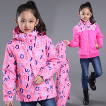 Girls  outdoor three-in-one detachable stormtrooper jacket Down cotton liner thickened warm winter childrens big childrens coat