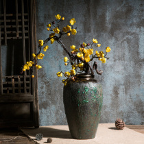 Simulated plum blossom branches living room yellow plum fake flower Zen ceramic vase pottery pot flower arrangement decorations