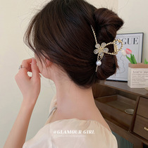 Pearl crystal flowers and crossword hairpin South Korean small fragrant atmosphere Shark Clip Grip Design Sensation Hairdresswoman