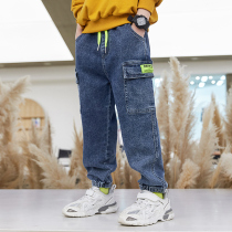 Boys overalls denim pants 2021 Spring and Autumn wear childrens trousers big boy handsome casual pants tide