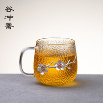 Haneda Handmade Hammer Tattooed Glass Water Cup Home Portable Green Tea Cup Flower Tea Juice Cup with an office tea cup